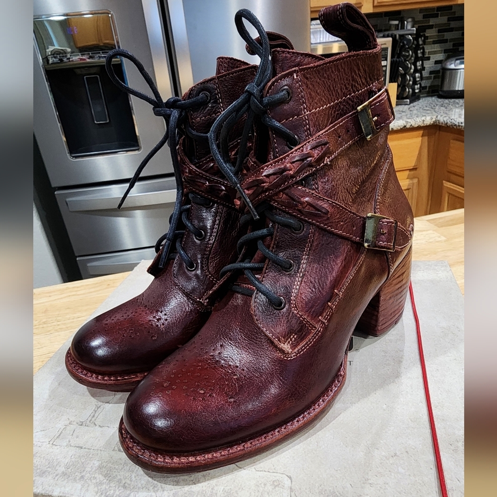NEW Bed Stu Allie Burgundy Leather Ankle Boots - Picture 4 of 11